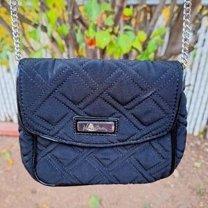 Vera Bradley Classic Black Quilted Chain Strap Crossbody Bag Flap Closure